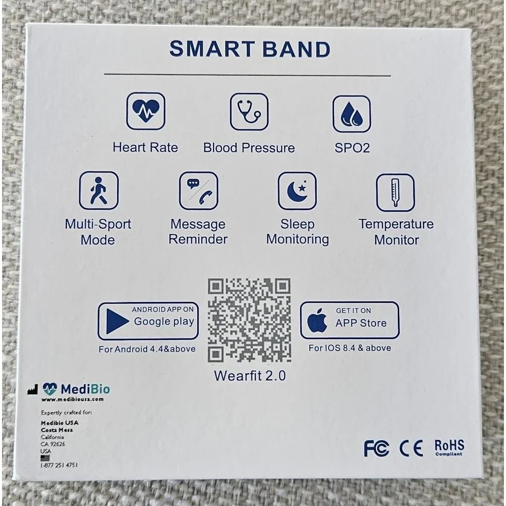 MediBio Health & Fitness Tracker Smart Band Black NEW, Never Used